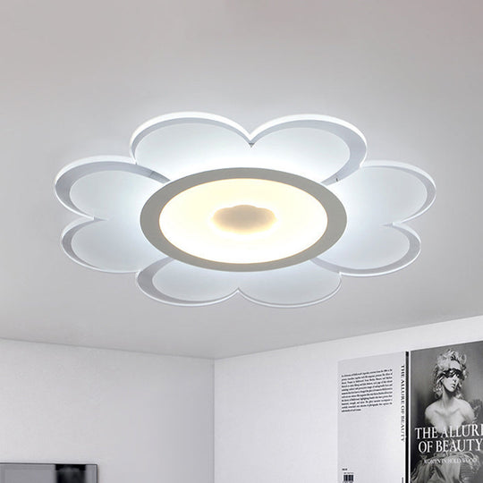 Contemporary LED Acrylic Flushmount Ceiling Lamp - White Flower Design, Stepless Remote Dimming - 16.5"/20.5"/24.5" Width