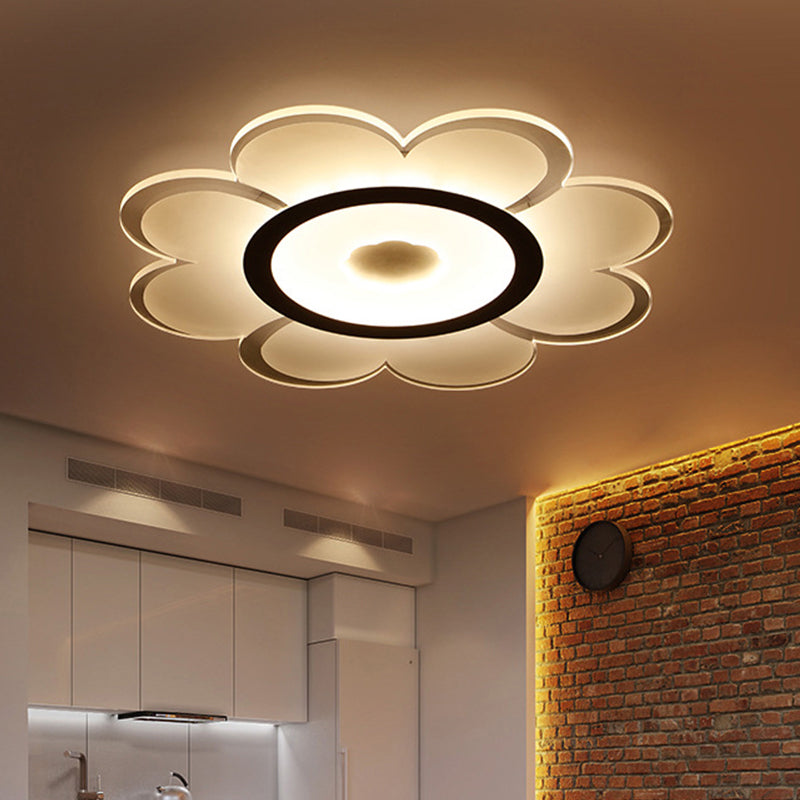 Contemporary Led Acrylic Flushmount Ceiling Lamp - White Flower Design Stepless Remote Dimming