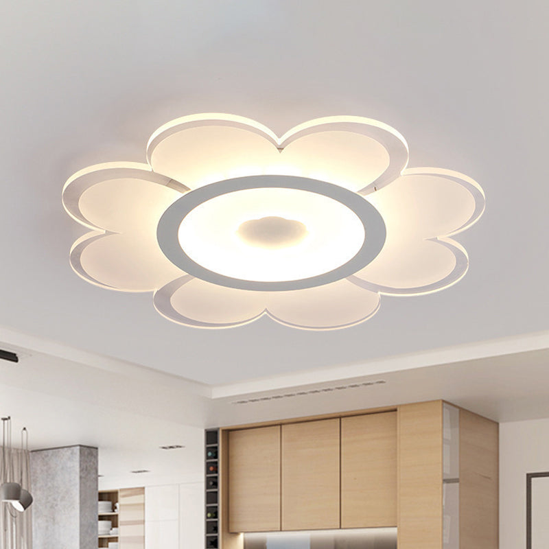 Contemporary LED Acrylic Flushmount Ceiling Lamp - White Flower Design, Stepless Remote Dimming - 16.5"/20.5"/24.5" Width