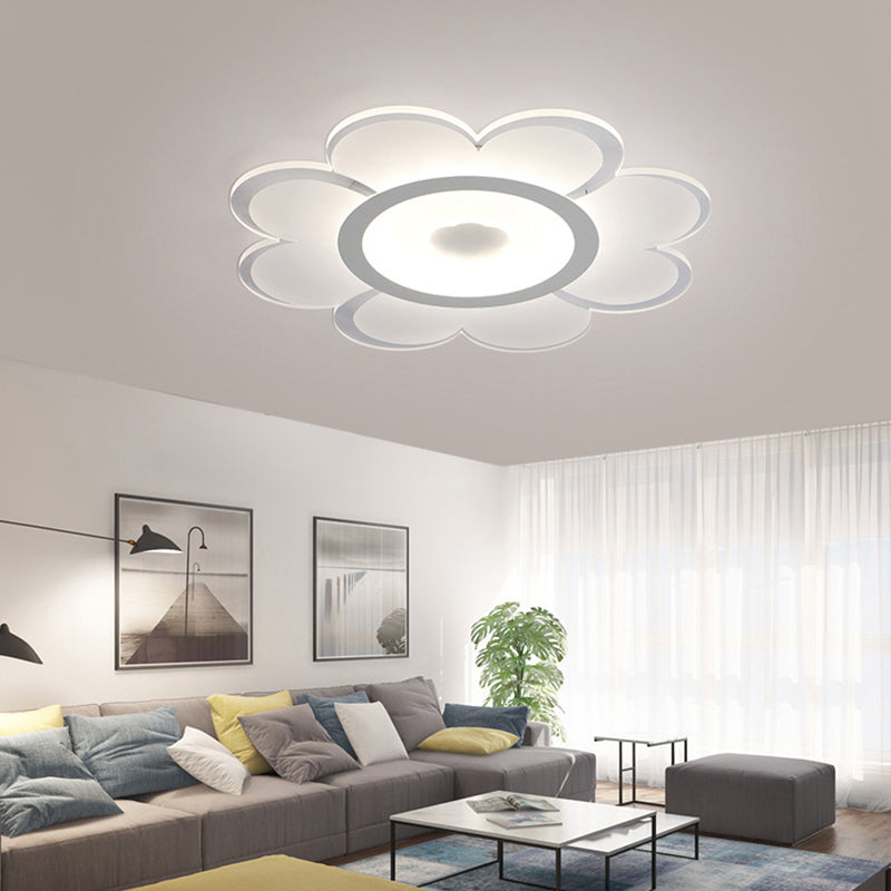 Contemporary LED Acrylic Flushmount Ceiling Lamp - White Flower Design, Stepless Remote Dimming - 16.5"/20.5"/24.5" Width