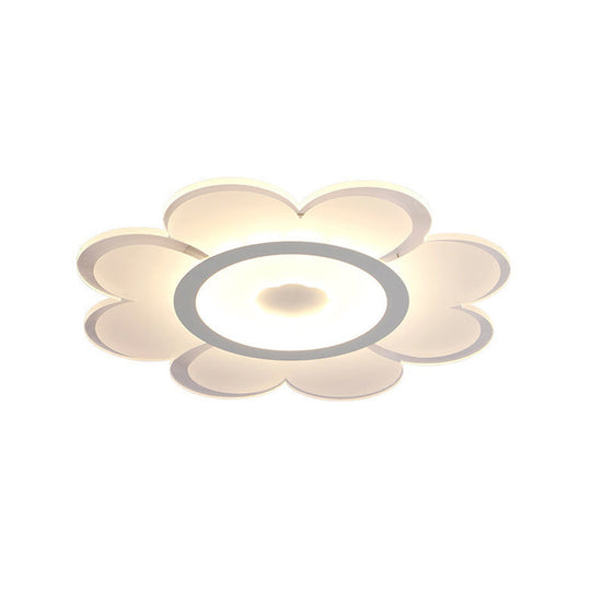 Contemporary LED Acrylic Flushmount Ceiling Lamp - White Flower Design, Stepless Remote Dimming - 16.5"/20.5"/24.5" Width