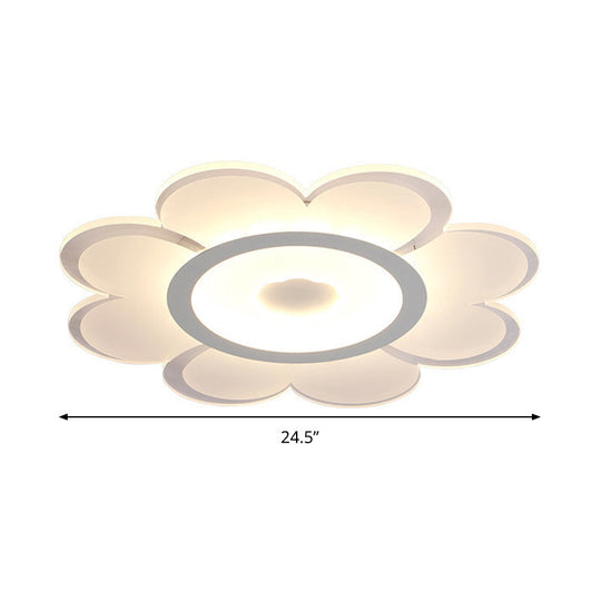 Contemporary LED Acrylic Flushmount Ceiling Lamp - White Flower Design, Stepless Remote Dimming - 16.5"/20.5"/24.5" Width
