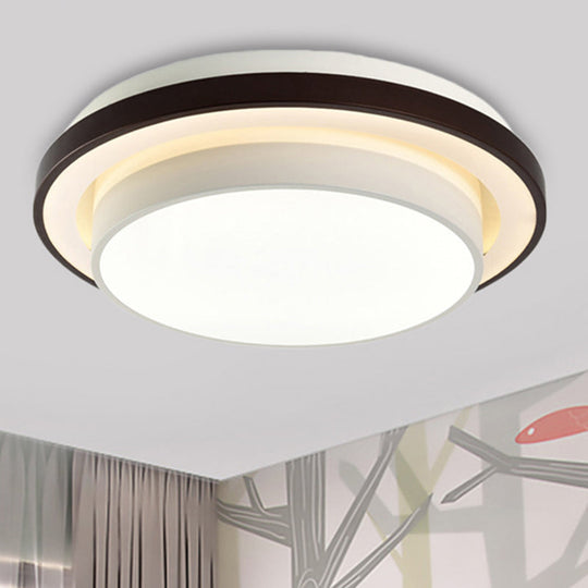 Contemporary LED Black & White Round Iron Flush Light Ceiling Lamp - 19.5"/31.5" Dia, Acrylic Diffuser, 3rd Gear