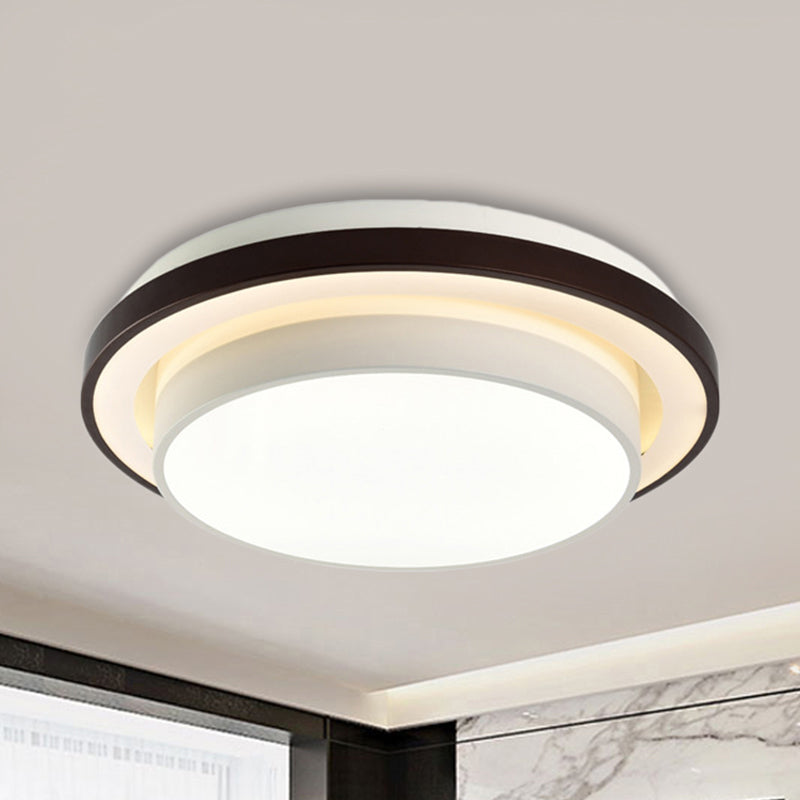 Contemporary Led Black & White Round Iron Flush Light Ceiling Lamp - 19.5/31.5 Dia Acrylic Diffuser