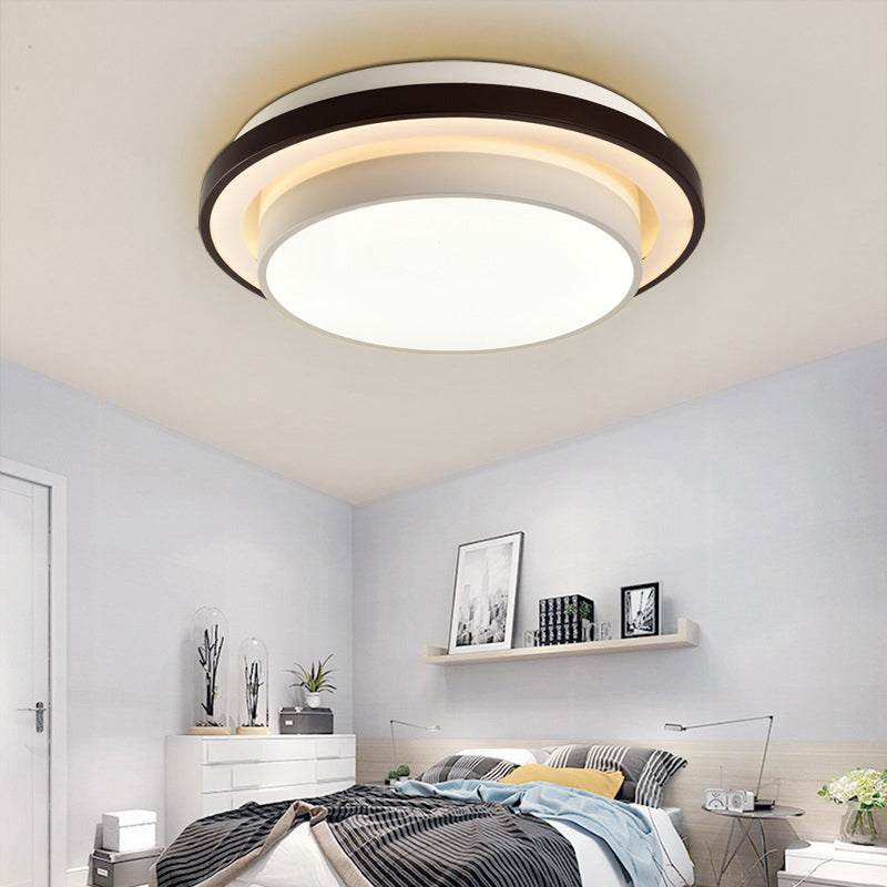 Contemporary LED Black & White Round Iron Flush Light Ceiling Lamp - 19.5"/31.5" Dia, Acrylic Diffuser, 3rd Gear