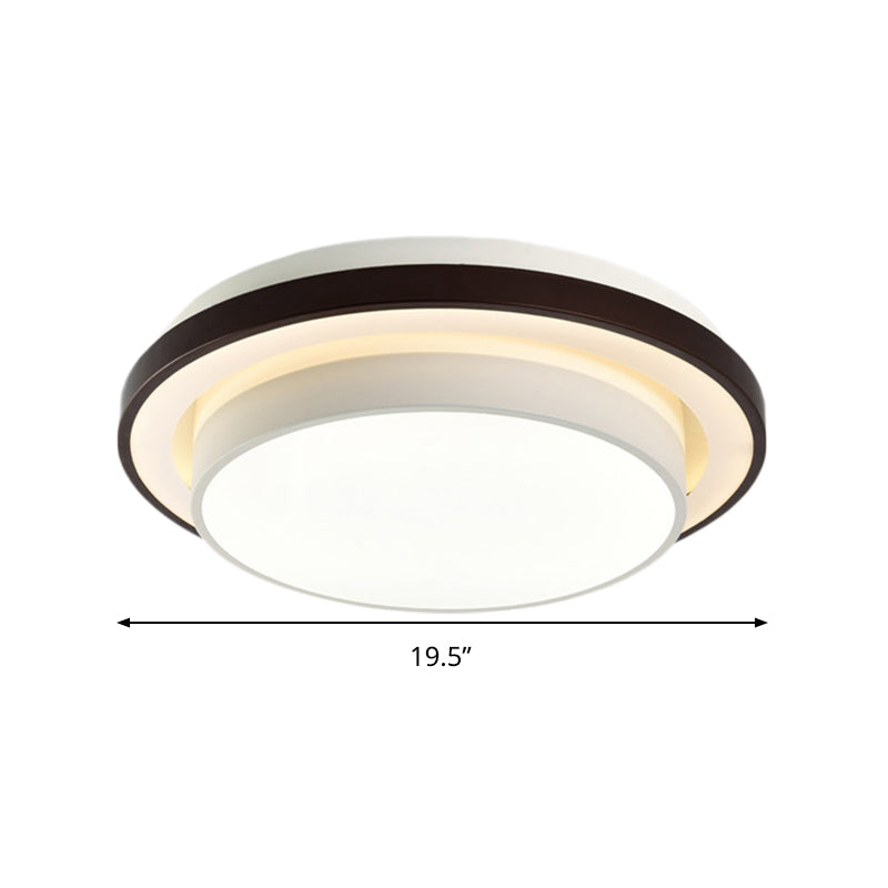 Contemporary Led Black & White Round Iron Flush Light Ceiling Lamp - 19.5/31.5 Dia Acrylic Diffuser