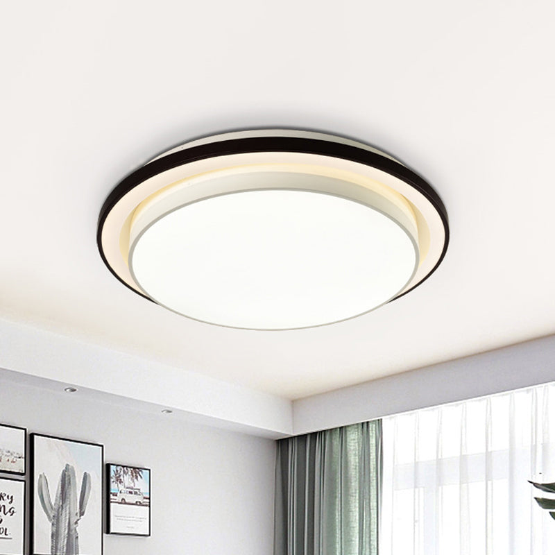 Contemporary LED Black & White Round Iron Flush Light Ceiling Lamp - 19.5"/31.5" Dia, Acrylic Diffuser, 3rd Gear