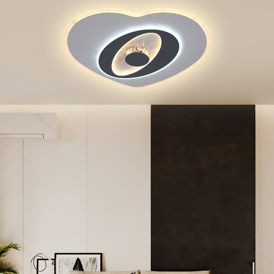 Modern LED Flush Ceiling Lamp - Acrylic Heart Shape, Grey and White, Adjustable Brightness