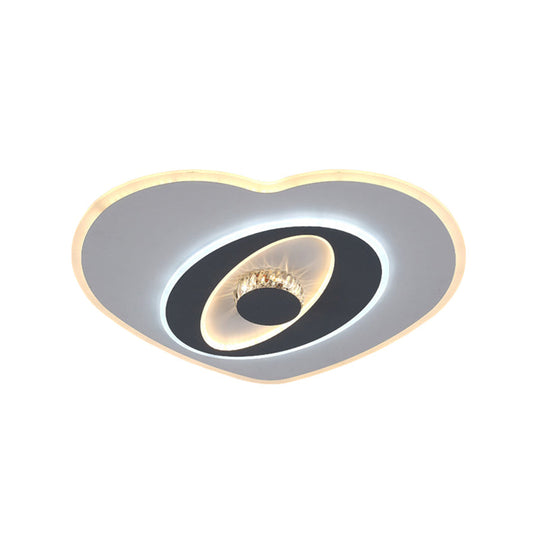 Modern LED Flush Ceiling Lamp - Acrylic Heart Shape, Grey and White, Adjustable Brightness