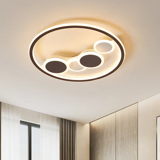 Circle Acrylic LED Flush Mount Ceiling Lamp - Modern Coffee Design with Dimmable Warm/White Light and Remote Control - 18.5"/23" Width