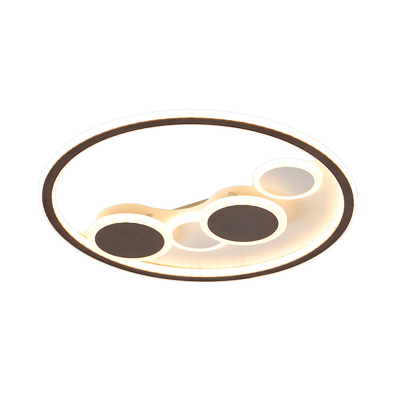 Circle Acrylic LED Flush Mount Ceiling Lamp - Modern Coffee Design with Dimmable Warm/White Light and Remote Control - 18.5"/23" Width