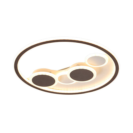 Circle Acrylic LED Flush Mount Ceiling Lamp - Modern Coffee Design with Dimmable Warm/White Light and Remote Control - 18.5"/23" Width
