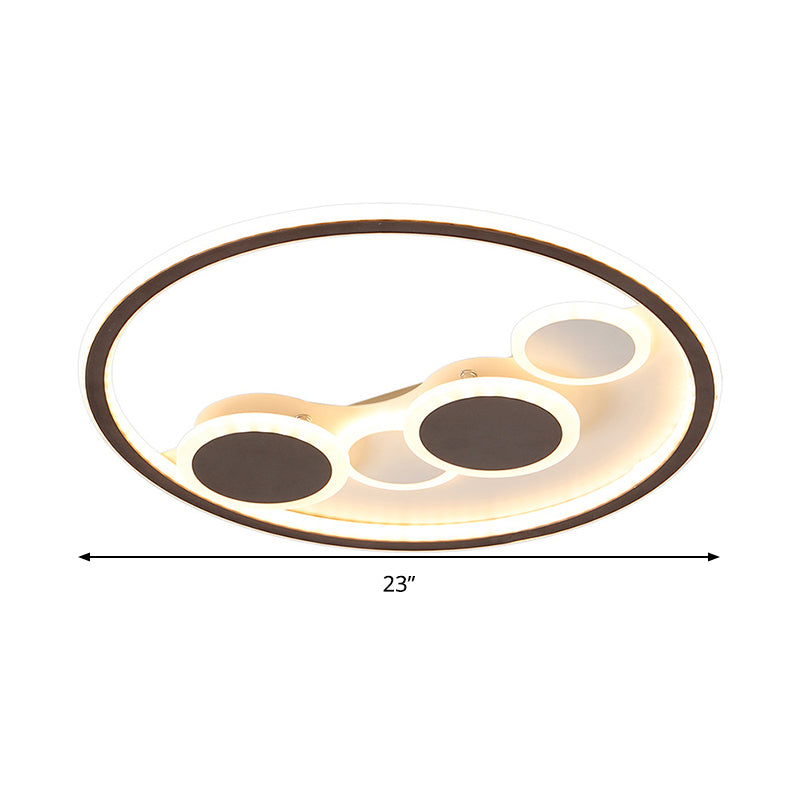 Circle Acrylic LED Flush Mount Ceiling Lamp - Modern Coffee Design with Dimmable Warm/White Light and Remote Control - 18.5"/23" Width