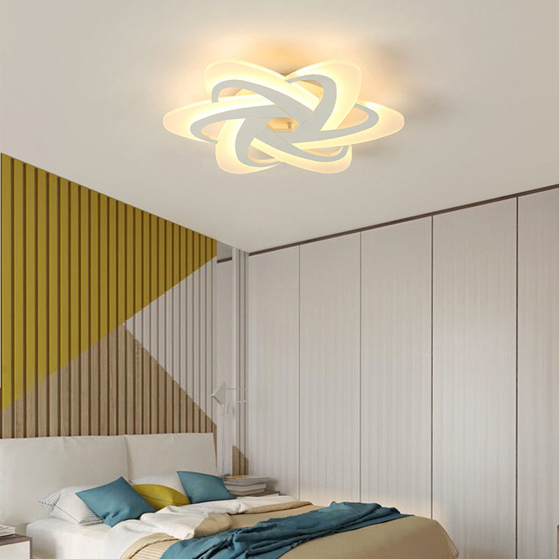 18"/23" Wide Acrylic Criss Cross LED Ceiling Light Fixture - Flush Mount, Modern White Design - Warm/White Light & Remote Dimming Control