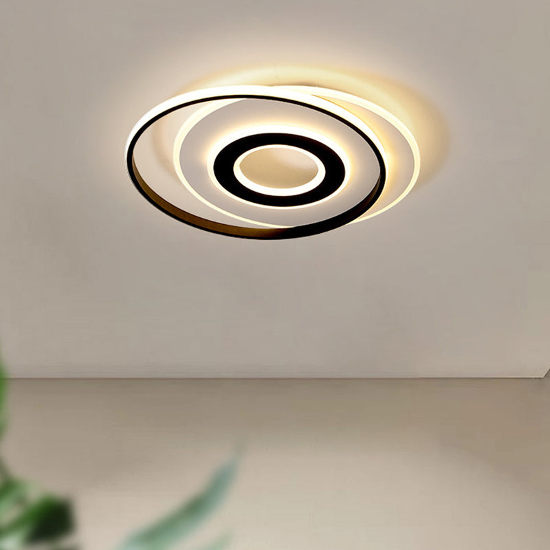 Black-White Circle LED Ceiling Light in Warm/White - Modern Acrylic Flush Fixture - 18"/21.5" Wide