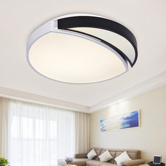 Modern LED Round Ceiling Flush Light - Acrylic Black and White Flushmount Lighting - Warm, White, and 3 Color Light Options