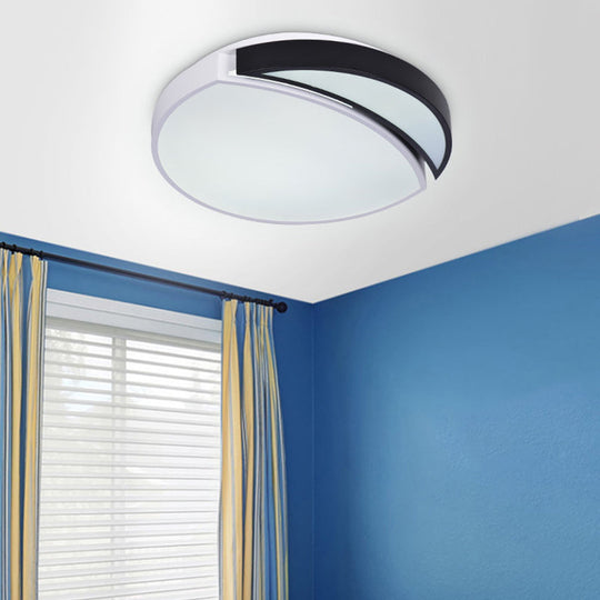 Modern LED Round Ceiling Flush Light - Acrylic Black and White Flushmount Lighting - Warm, White, and 3 Color Light Options