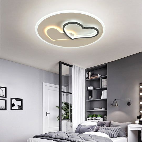 Modern LED Heart Ceiling Light - Romantic Black & White Flush Lamp in Third Gear