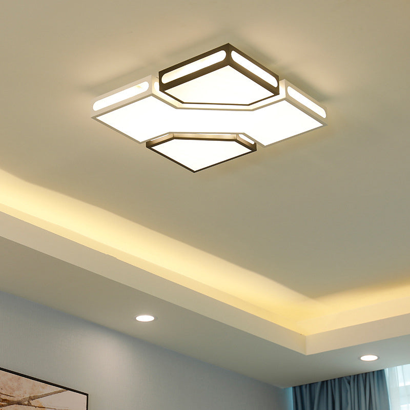 Modern LED Square Flush Lamp with Acrylic Ceiling Light Fixture - Black and White Design, White/3 Color Light