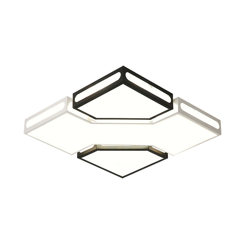 Modern LED Square Flush Lamp with Acrylic Ceiling Light Fixture - Black and White Design, White/3 Color Light