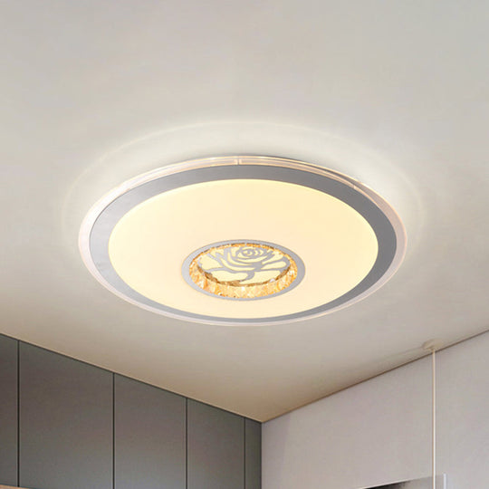 Minimalist Clear Crystal LED Ceiling Light in White with Rose Design