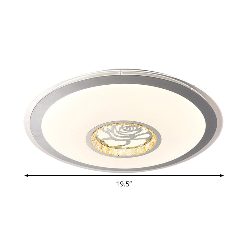 Minimalist Clear Crystal LED Ceiling Light in White with Rose Design