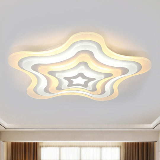 Contemporary Acrylic White LED Flush Mount Ceiling Lamp - Wavy Star Shape, Remote Controlled Stepless Dimming, Warm/White Light