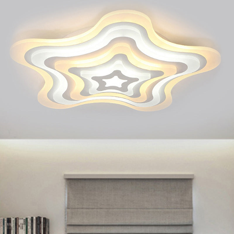 Contemporary Acrylic White LED Flush Mount Ceiling Lamp - Wavy Star Shape, Remote Controlled Stepless Dimming, Warm/White Light