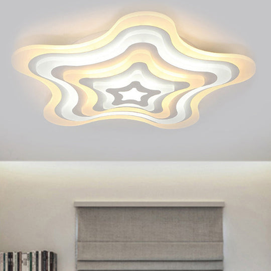 Contemporary Acrylic White LED Flush Mount Ceiling Lamp - Wavy Star Shape, Remote Controlled Stepless Dimming, Warm/White Light
