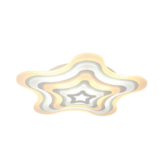 Contemporary Acrylic White LED Flush Mount Ceiling Lamp - Wavy Star Shape, Remote Controlled Stepless Dimming, Warm/White Light