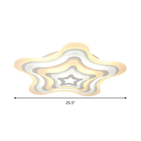 Contemporary Acrylic White LED Flush Mount Ceiling Lamp - Wavy Star Shape, Remote Controlled Stepless Dimming, Warm/White Light