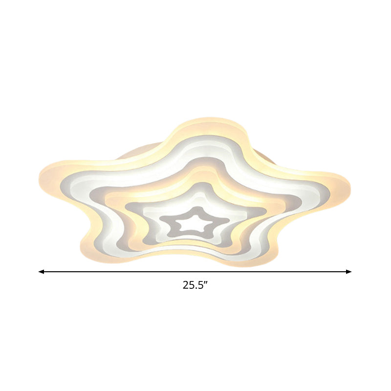 Contemporary Acrylic White Led Flush Mount Ceiling Lamp - Wavy Star Shape Remote Controlled Stepless