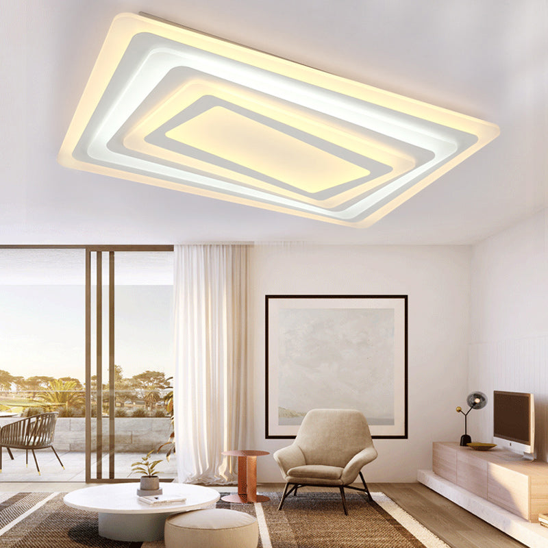 Ultrathin LED Ceiling Light: Modern Style, Acrylic Shade, White Spiral Rectangle Flushmount in Warm/White Light