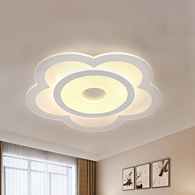 Simple 5-Petal LED Flush Lamp - Super Thin Opaque Acrylic Ceiling Lamp - 16"/19.5" W - Warm/White Light