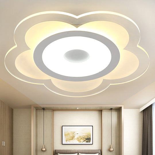 Simple 5-Petal LED Flush Lamp - Super Thin Opaque Acrylic Ceiling Lamp - 16"/19.5" W - Warm/White Light