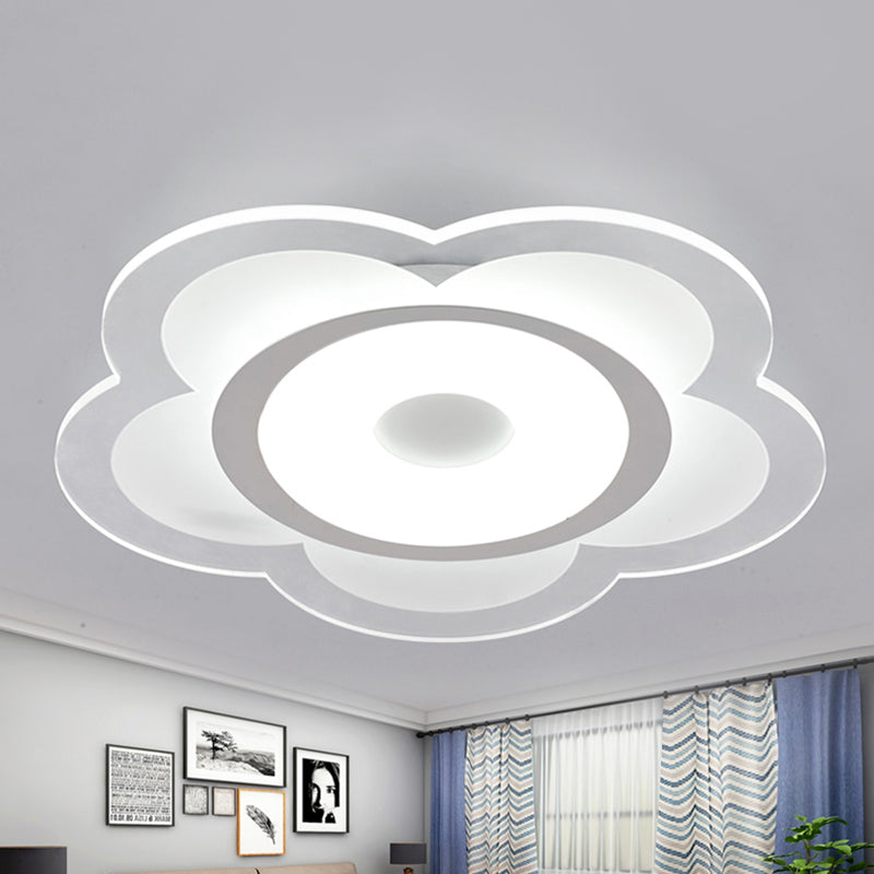 Simple 5-Petal LED Flush Lamp - Super Thin Opaque Acrylic Ceiling Lamp - 16"/19.5" W - Warm/White Light