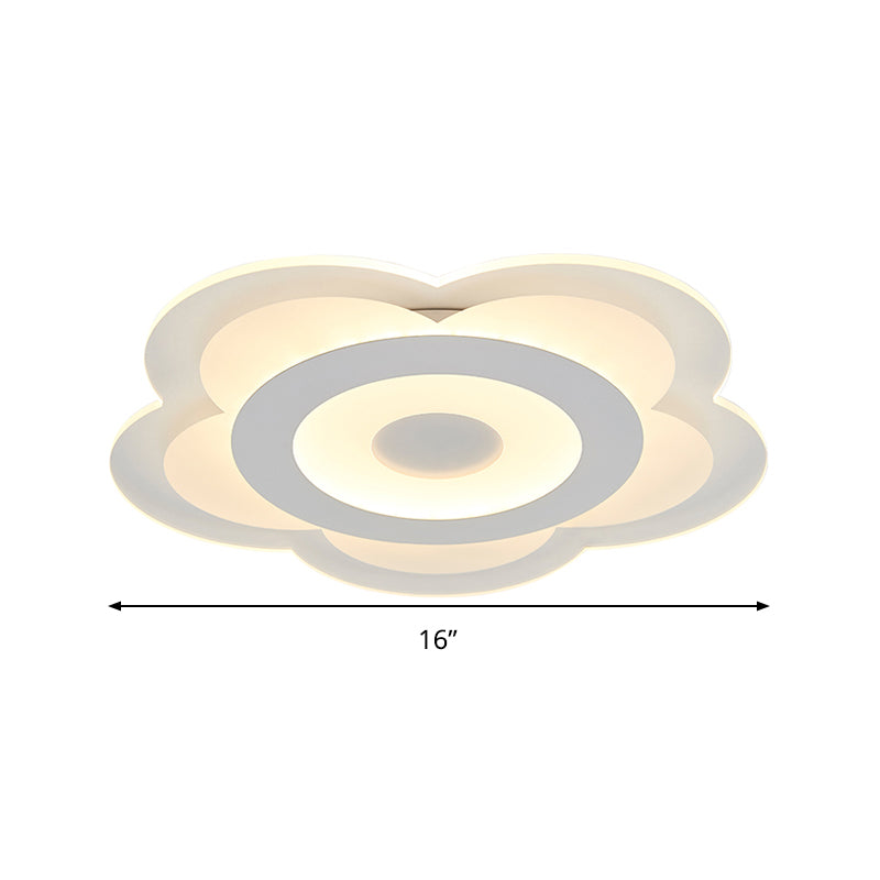 Simple 5-Petal LED Flush Lamp - Super Thin Opaque Acrylic Ceiling Lamp - 16"/19.5" W - Warm/White Light