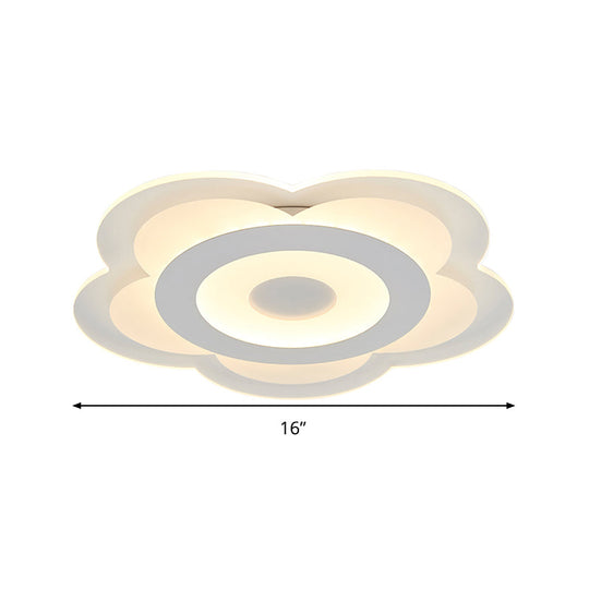 Simple 5-Petal LED Flush Lamp - Super Thin Opaque Acrylic Ceiling Lamp - 16"/19.5" W - Warm/White Light