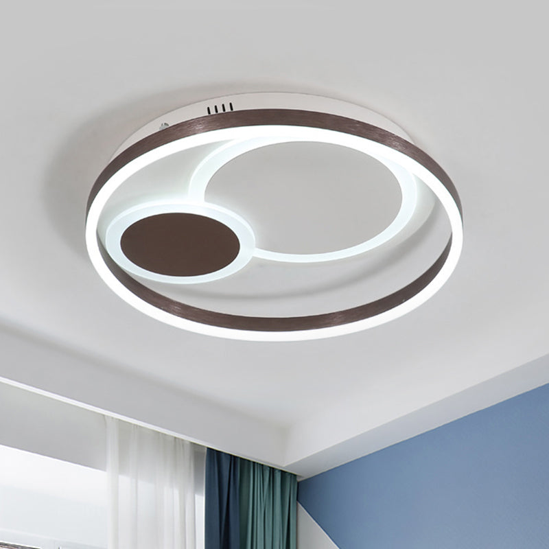16"/19.5" Dia Metal Orbit Ceiling Flush Light with Stepless Dimming - Modern Coffee LED Flushmount, Warm/White Light, Remote Control