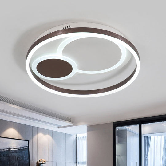 16"/19.5" Dia Metal Orbit Ceiling Flush Light with Stepless Dimming - Modern Coffee LED Flushmount, Warm/White Light, Remote Control