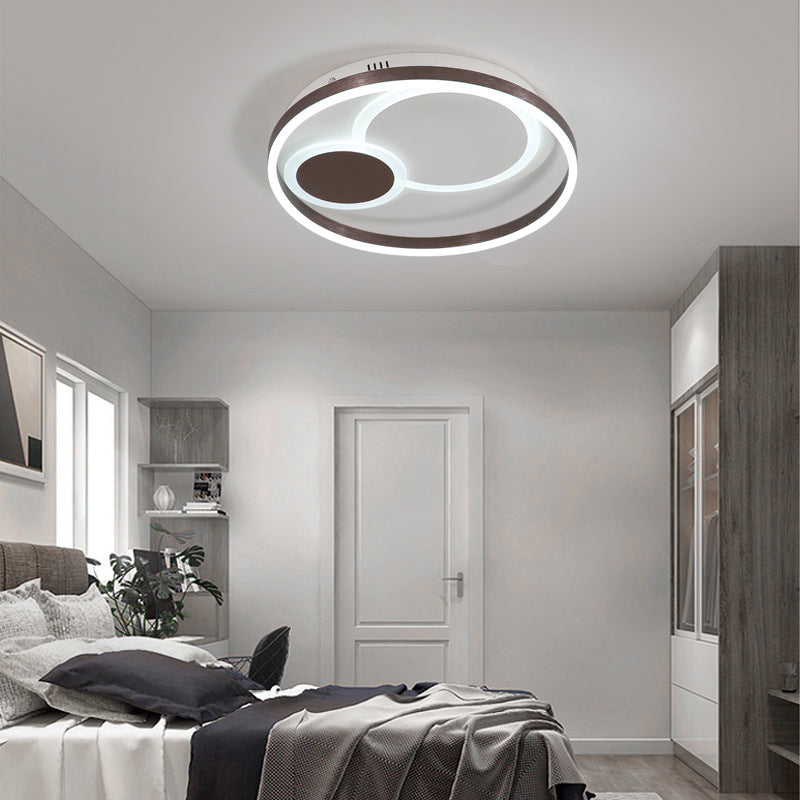 16"/19.5" Dia Metal Orbit Ceiling Flush Light with Stepless Dimming - Modern Coffee LED Flushmount, Warm/White Light, Remote Control