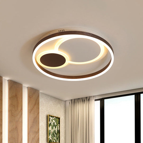 16"/19.5" Dia Metal Orbit Ceiling Flush Light with Stepless Dimming - Modern Coffee LED Flushmount, Warm/White Light, Remote Control
