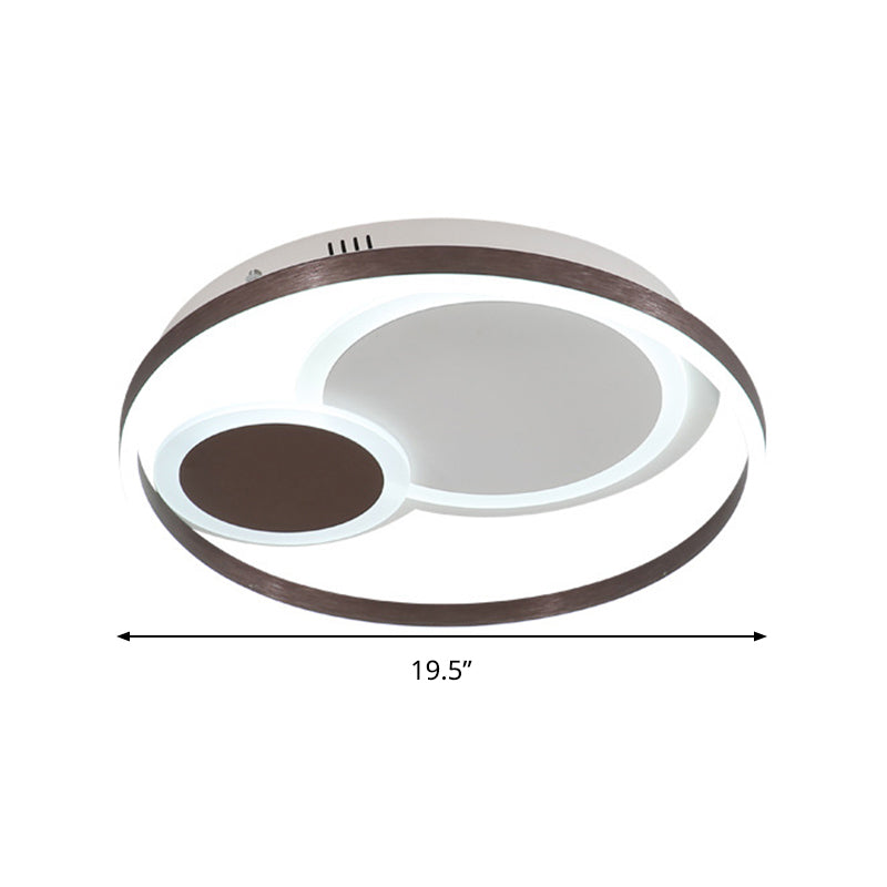 16"/19.5" Dia Metal Orbit Ceiling Flush Light with Stepless Dimming - Modern Coffee LED Flushmount, Warm/White Light, Remote Control