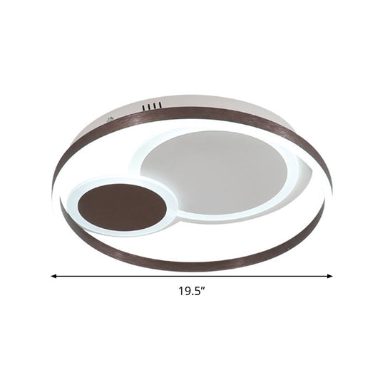 16"/19.5" Dia Metal Orbit Ceiling Flush Light with Stepless Dimming - Modern Coffee LED Flushmount, Warm/White Light, Remote Control