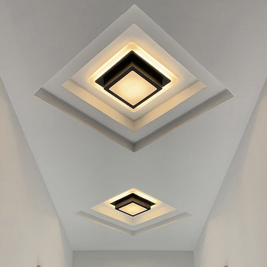 Contemporary Mini Round/Square Flush Mount Ceiling Light in Black/White with Metal Finish - LED Flushmount with Warm/White Light