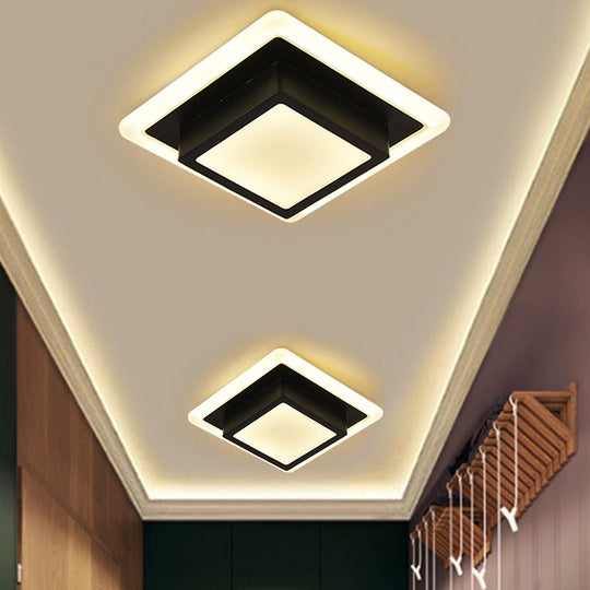 Contemporary Mini Round/Square Flush Mount Ceiling Light in Black/White with Metal Finish - LED Flushmount with Warm/White Light