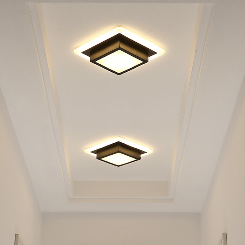 Contemporary Mini Round/Square Flush Mount Ceiling Light in Black/White with Metal Finish - LED Flushmount with Warm/White Light