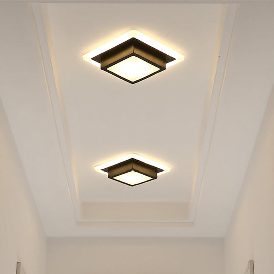 Contemporary Mini Round/Square Flush Mount Ceiling Light in Black/White with Metal Finish - LED Flushmount with Warm/White Light