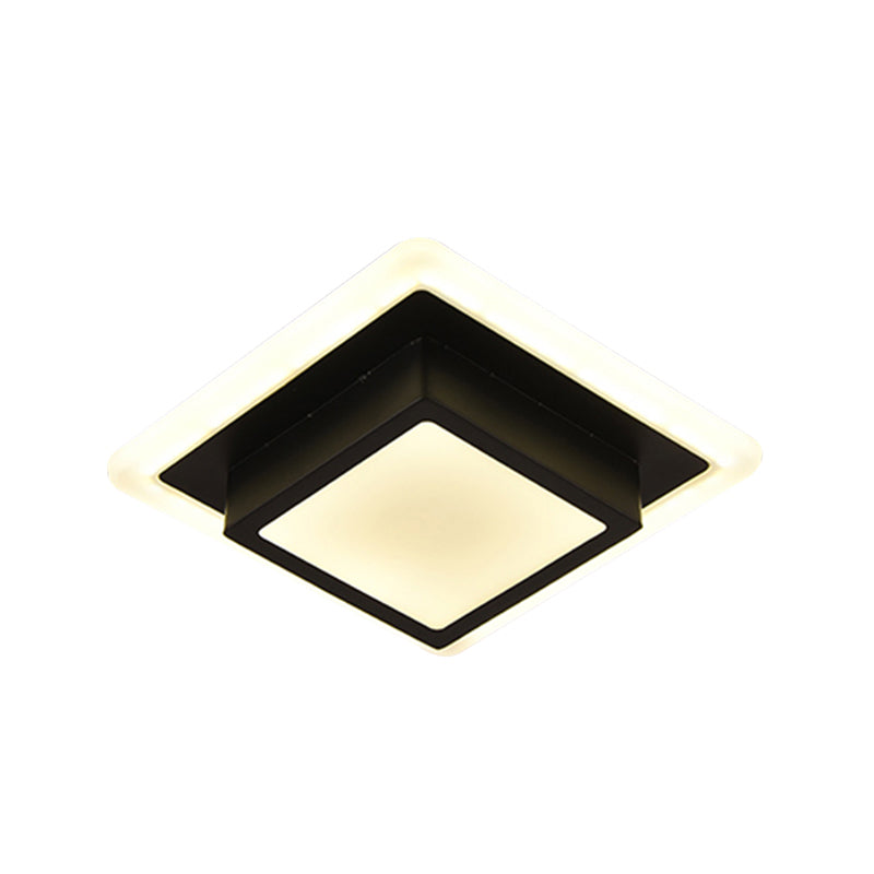 Contemporary Mini Round/Square Flush Mount Ceiling Light in Black/White with Metal Finish - LED Flushmount with Warm/White Light