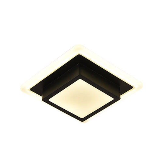 Contemporary Mini Round/Square Flush Mount Ceiling Light in Black/White with Metal Finish - LED Flushmount with Warm/White Light